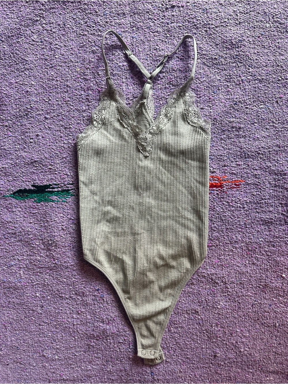 Forever 21 Lace-Trim Ribbed Bodysuit in gray
